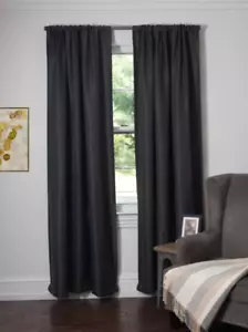 Silk Home Living - 2 Thermal Weave Blackout Rod Pocket Curtains 52x84 - Charcoal - Picture 1 of 9