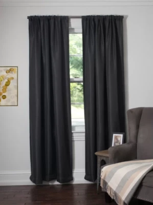 Silk Home Living - 2 Thermal Weave Blackout Rod Pocket Curtains 52x84 - Charcoal - Image 1 of 4