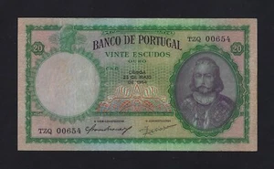 PORTUGAL 20 Escudos 1954 P-153 VF++ LOW SERIAL NUMBER - Picture 1 of 2