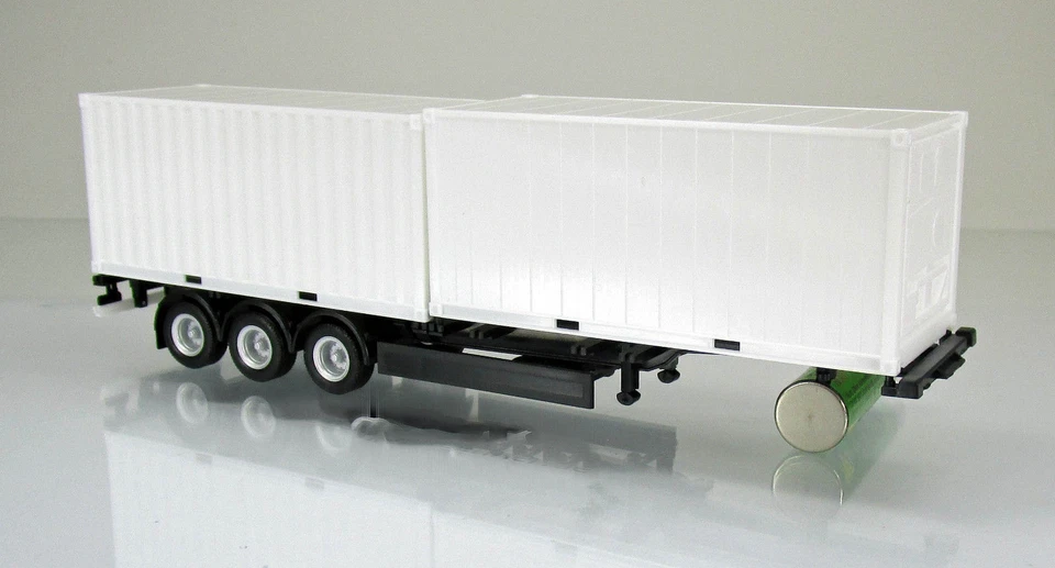 Herpa 076494-002 40 Fuß Containerauflieger 2 x 20-Fuß Container schwarz 1:87 NEU - Bild 1 von 1