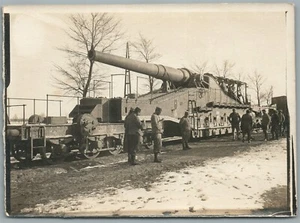 NAVAL CANNON on RAILWAY PLATFORM FRENCH ANTIQUE PHOTO RPPC - Picture 1 of 2