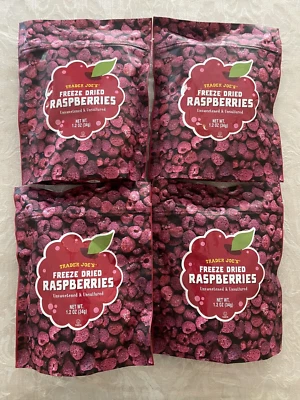 4 Packs Trader Joe's Freeze Dried Raspberries Unsweetened Unsulfured 1.2oz Each - Image 1 of 2