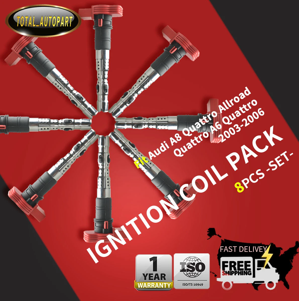 Juego De 8 Bobinas De Encendido De Repuesto, Compatible Con Audi A8 Quattro 2007-2012 (V8; 4.2L