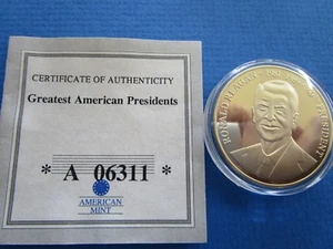 Moneda pltd de oro de 24 K de los mejores presidentes estadounidenses Ronald Reagan como nuevo - Imagen 1 de 8