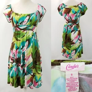 Candies Womens Small Cap Sleeve Ruched Bust Floral Watercolors Summer Dress - Picture 1 of 8