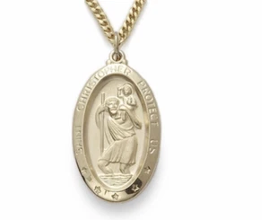 COLLAR Y CADENA MEDALLA OVALADA DE SAN CRISTOFO ORO 24K SOBRE PLATA ESTERLINA - Imagen 1 de 1