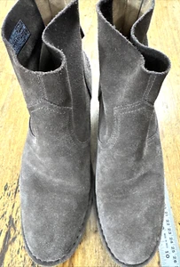 UGG Bandara Leather Ankle Boots Back Zip Block Heel Mocha Suede Womens Sz 9 Shoe - Picture 1 of 17