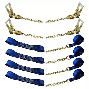 USA 8 Point Rollback Tie Down Kit w/ Chain Ends for Car Hauler Carrier Tow Truck - Foto 1 di 7