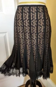 Falda de Vestido ANN TAYLOR LOFT Desnudo/Negro Encaje Superpuesto con Godets (2P) Nueva sin Etiquetas - Imagen 1 de 8