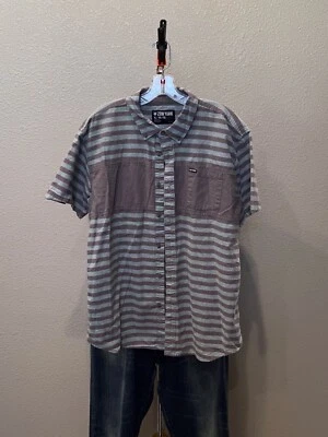 Zoo York Gris Verdoso Rayas Bolsillo Ctn CAMISA MANGA CORTA ABOTONADA XL  Foto 1 de 3
