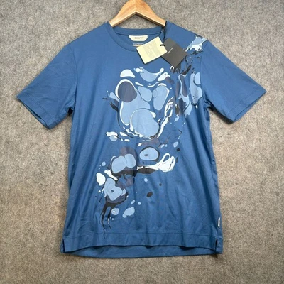 Camiseta Z Zegna Para Hombre Talla UK Mediana Azul 100% Algodón Abstracto Estampado Remolino Nueva con Etiquetas Foto 1 de 4
