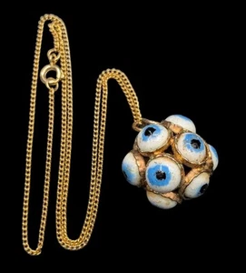 Collar Colgante Vintage Sputnik Protección Mal de Ojo Talismán Cerámica Tono Dorado - Imagen 1 de 12