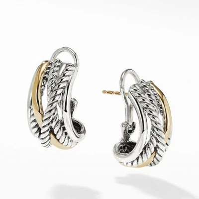 $1150 DAVID YURMAN 14/K GOLD, SS CROSSOVER EARRINGS - Image 1 of 2