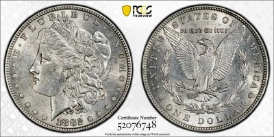 1882 Morgan Silver Dollar PCGS AU55 Protected by Gold Shield+TrueView - Image 1 of 4