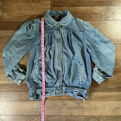 Jaqueta jeans feminina vintage tamanho M - Rainbow Ridge manga folhada encaixe frontal Y2K #12625 - Imagem 1 de 4