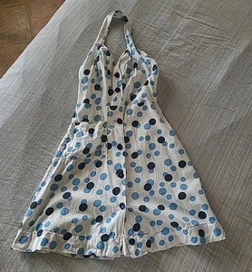Vintage Handmade Halter Dress Blue White Polka Dot Retro Pinup Fit Flair - Picture 1 of 4