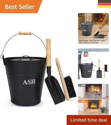 Stylischer Ascheeimer aus verzinktem Eisen mit Deckel und praktischen Werkzeugen - Bild 1 von 4