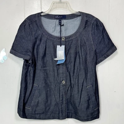 AK Anne Klein Jeans Womens Denim Short Sleeve Button Front Jacket Size Large New - Image 1 of 4