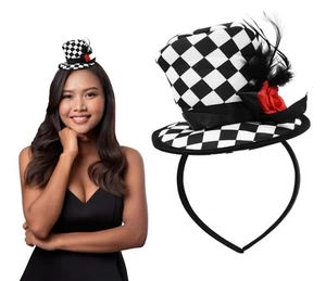 Soft Mini Checkered Top Hat Headband Harlequin Clown Rose Circus Cosplay Costume - Picture 1 of 7