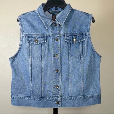Vintage Denim Vest Large Jean Button Down 90s Western Grunge Streetwear Layer - Image 1 of 4