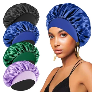 4 PIEZAS Gorro de seda para dormir - Gorros de satén para cabello negros mujeres hombres, envoltura para el cabello - Imagen 1 de 2