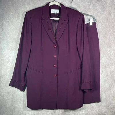 Traje Falda Albert Nipon Mujer 14 Púrpura Mezcla Lana Negocios Iglesia Elegante Foto 1 de 4