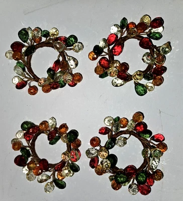 Anelli tovagliolo gioielli finti palline perline autunno rosso verde oro (set di 4) scintille - Immagine 1 di 4