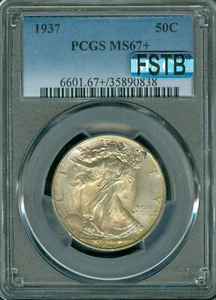 1937 WALKING LIBERTY HALF PCGS MS67 + MAC FSTB FULL SPLIT THUMP & SPOTLESS RARE* - Picture 1 of 2