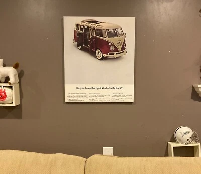 SALE 24x20 VW Bus VOLKSWAGEN framed CANVAS PRINT van life camper beetle poster - Image 1 of 4