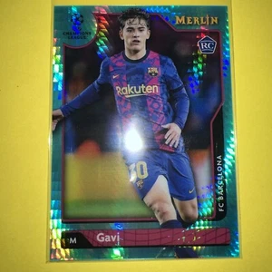 2021-22 Topps Merlin Chrome UEFA Gavi Rookie Card RC Aqua Prism Refractor #107 - Picture 1 of 2