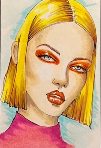 Original ACEO by Viviana Scala. Lucia in orange make-up. Min.7/2024 - Picture 1 of 5