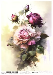 Reispapier A4 Strohseide Decoupage Serviertentechnik Blumen Rosen RE2315 - Bild 1 von 1