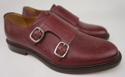 Мужские кожаные монахи Gucci Bee Brogue с двойной пряжкой винный бордеакс размер 6 G - Изображение 1 из 4
