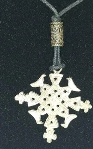 Colgante Cruz Peltre Copto Etíope Años 70 Vintage EH Joyería Antigua 30" - Imagen 1 de 3