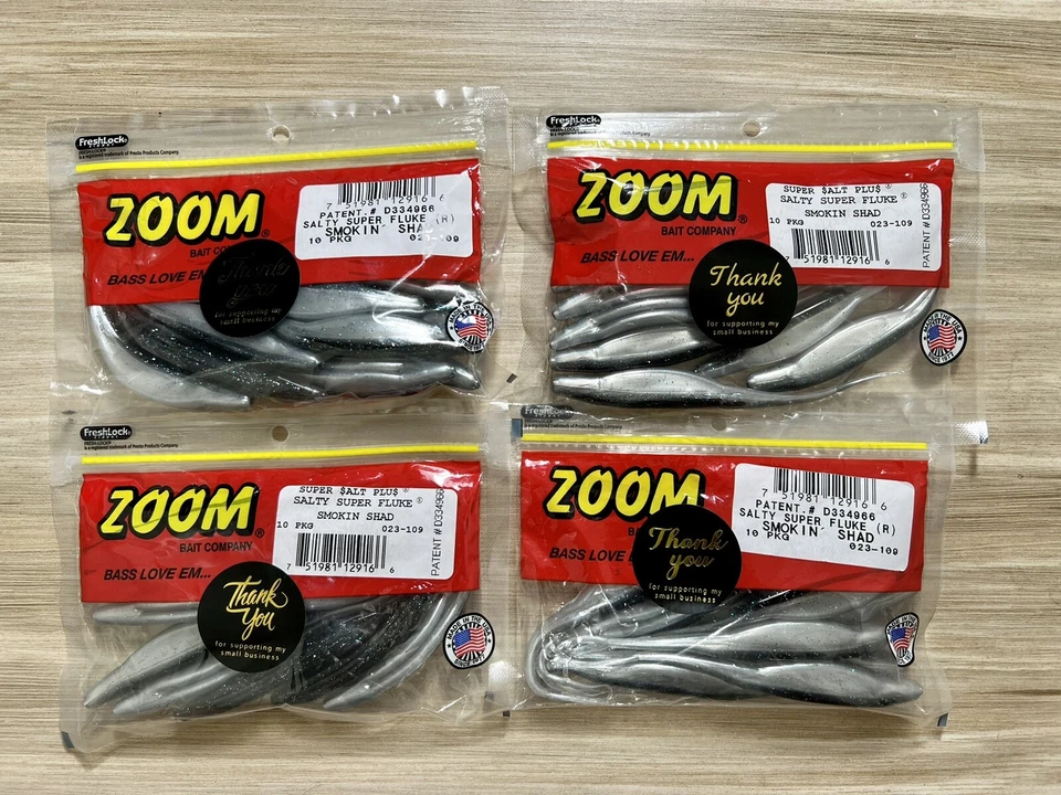 ZOOM (Lote de 4) Super Flukes Salado+ Plus, Pesca de lubina, Nuevo, Envío Gratis Foto 1 de 4