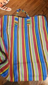 NWOT colorful nylon stripped Tote Shopper Large with zipper - Picture 1 of 10