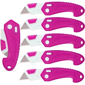 Lightweight Heavy Duty ABS Folding Safety Utility Box Cutter 6 Pack Bright Pink - Picture 1 of 7