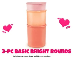 3 pc Tupperware Canister Set Basic Bright Rounds Kitchen / Bathroom / Bedroom - Picture 1 of 2