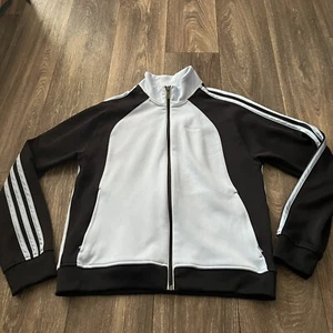 Adidas Jacke schwarz mit Baby blau gestreift Damen Größe Medium - Bild 1 von 10