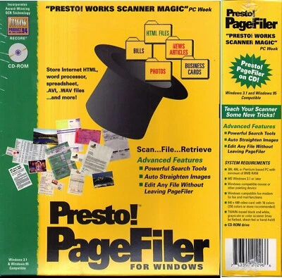 Presto! PageFiler (Presto! Works Scanner Magic) CD-ROM for Windows - NEW in BOX - Image 1 of 2