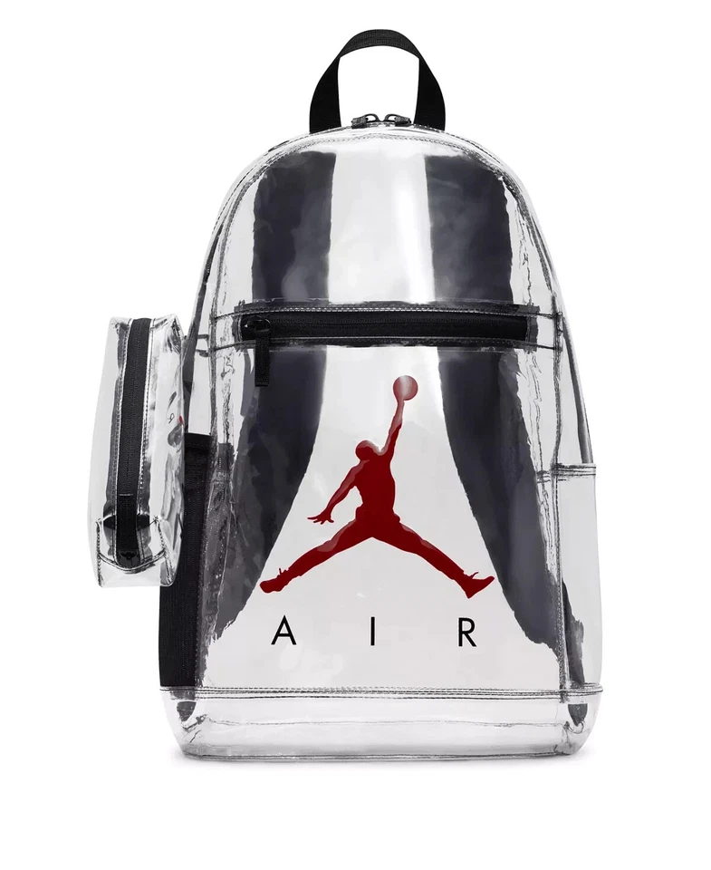 Jordan Jumpman Clear Backpack Pencil Case - Black Red - School Bag 