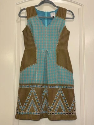 Vestido HD in Paris Anthropologie Tostado/Verde azulado, algodón/lino hasta la rodilla, bolsillos 0p Foto 1 de 4