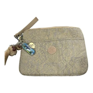 KIPLING Gold Snakeskin Padded Velvet Lining iPad Tablets Zip Case w Monkey Charm - Bild 1 von 8