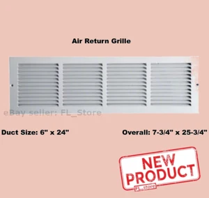 Griglia di ritorno aria 6" x 24 dimensioni condotto AC copertura sfiato calore acciaio parete soffitto bianco - Foto 1 di 10