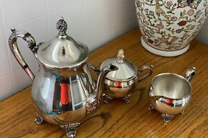 "GALLEON"VINTAGE SILVER PLATED CREAM/SUGAR BOWL~COFFED POT NOT BRANDED SET***