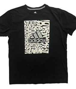 Adidas XL (18/20) Boys Black Graphic T-shirt White Silver Logo Short Sleeve - Picture 1 of 5