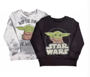 Star Wars Sz 5 The Mandalorian 2 Pack Kids Long Sleeve Sweatshirt Toddler Grogu - Picture 1 of 11