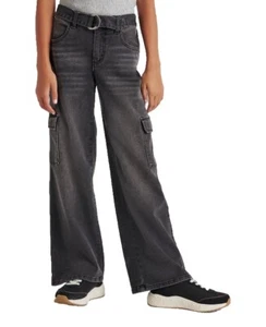 Justice Girls Black Denim Cargo With Belt Black Size 10 NWT - Picture 1 of 3