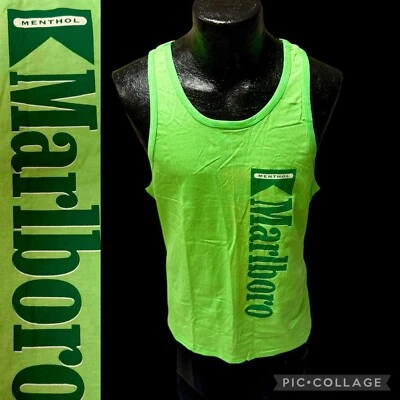 NOS Vtg 70 80's MARLBORO Menthol Cigarettes Spell Out NEON Tank Top Muscle Shirt - Image 1 of 4