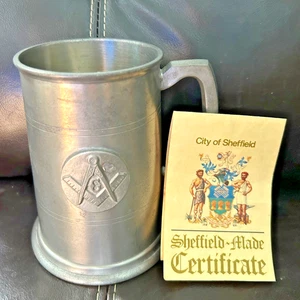 TAZZA TANKARD SHEFFIELD ROSE INGLESE PELTRO massone emblema massonico VINTAGE - Foto 1 di 2